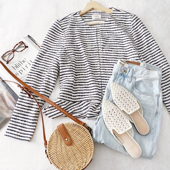 LOFT Jackets & Blazers - Loft Outlet Blue & White Peplum Jacket